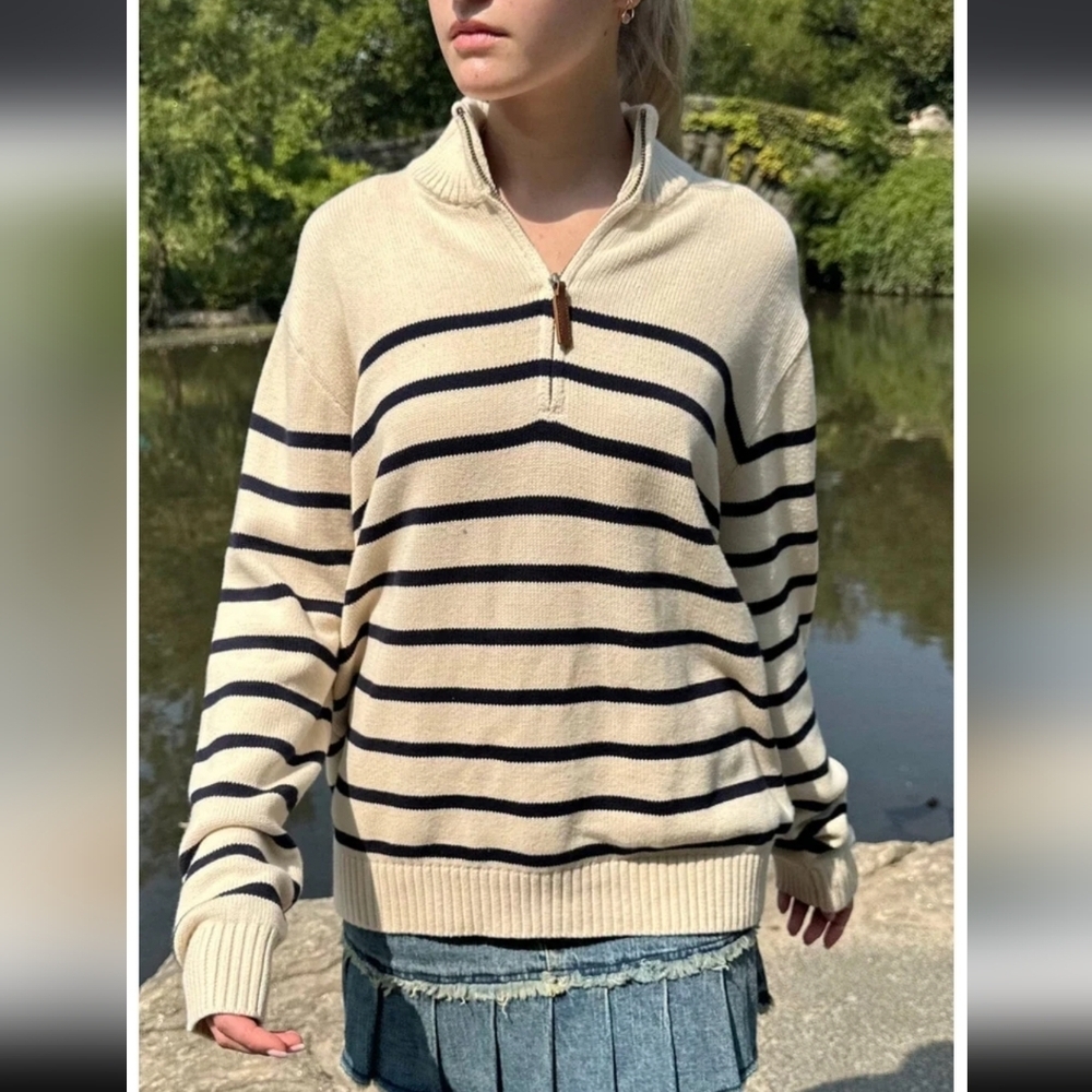 Brandy Melville Aleah Striped Half Zip Sweater - Picture 6 of 6